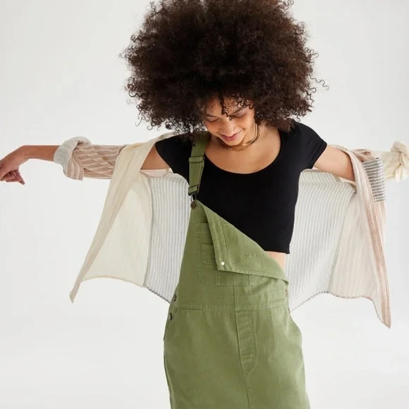 Aeropostale Solid Twill Skirtall Size L Bob Overall Carpenter Style Skirt Jumper - Picture 16 of 16